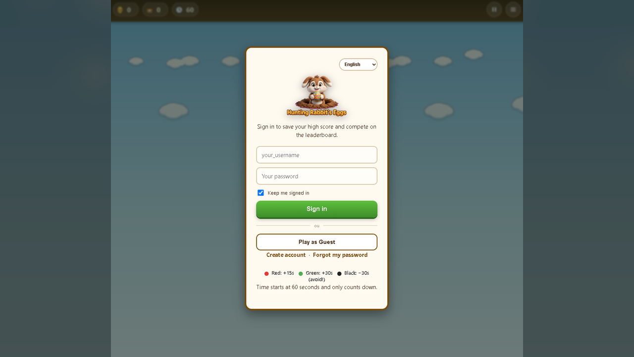 Tela de login, com a opção de jogar como convidado