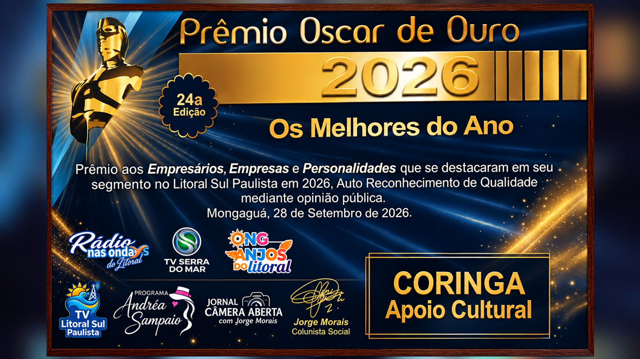 Arte do Prêmio Oscar de Ouro 2026, 24ª edição, com Jorge Morais na categoria Apresentador de TV