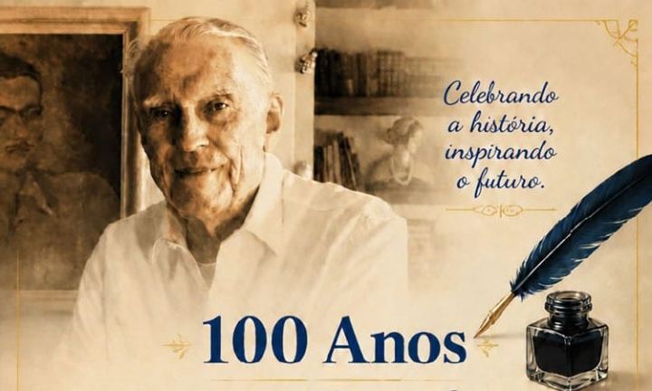 Arte de divulgação do I Concurso de Poesias e Crônicas "100 Anos de Paulo Bomfim" — Divulgação/Prefeitura de Itanhaém